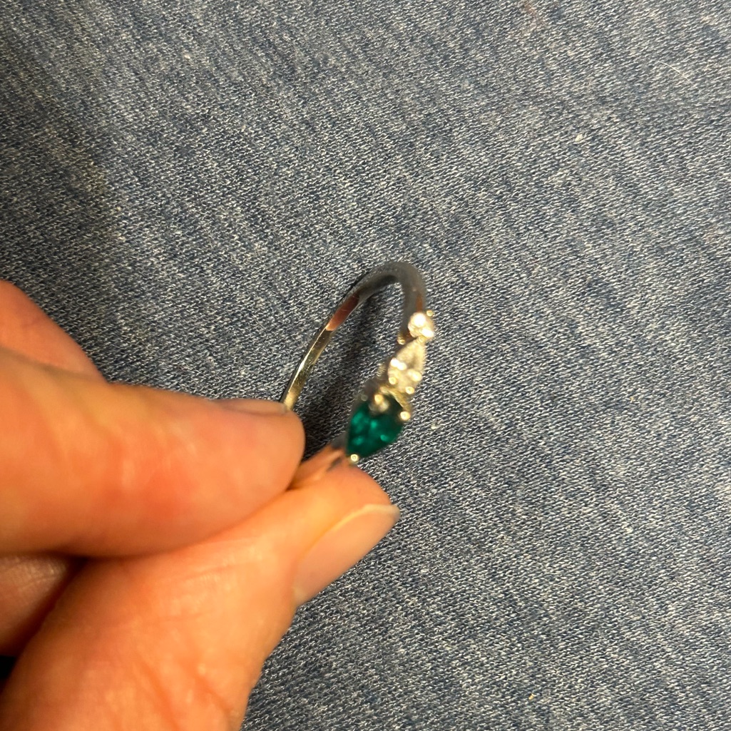 Genuine Lab Emerald And Genuine Moissanite Size 8 Sterling Silver Ring